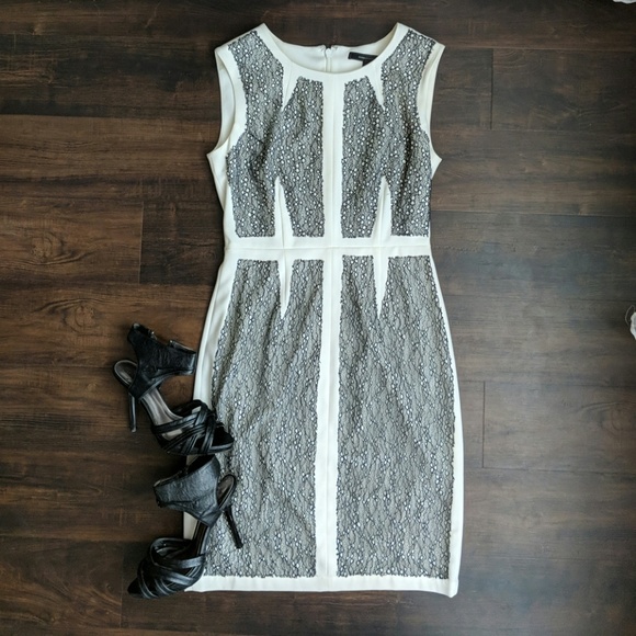 BCBGMaxAzria Dresses & Skirts - BCBG Maxazria Black Lace White Sheath Dress